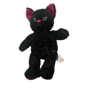 Build-A-Bear Workshop Black Sparkle Cat Plush With Pink Ears & Paw Pad Details 1